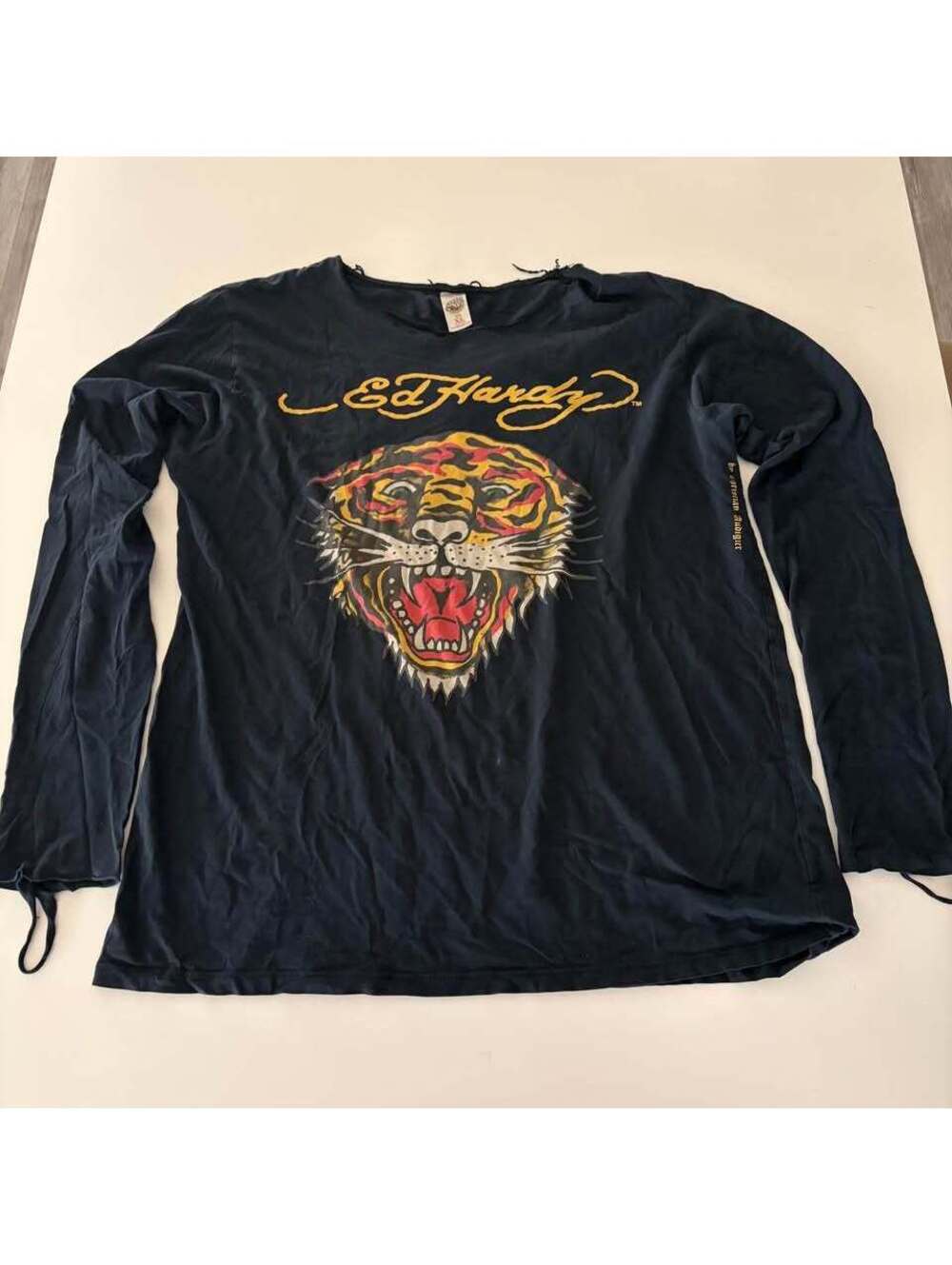 Distressed Size XL Y2K Ed Hardy Tiger Graphic Long Sleeve Shirt